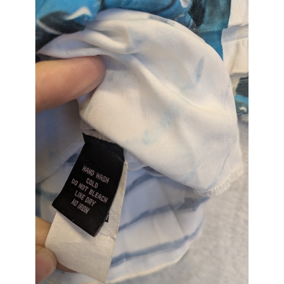 INVESTMENTS Womens Blue Floral Ruffle 3/4 Sleeve Scoop Neck Top Shirt Size L - Picture 7 of 9